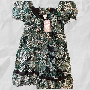 Band of Gypsies Black and Green Floral Mini Dress